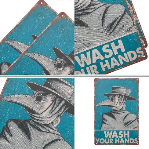 لافتة فينتاج من القصدير من اكس بي ديسينز مطبوع عليها عبارة «Wash Your Hand Plague Doctor» وطبيب الطاعون لديكور الحائط، ديكور للمنزل/ هدايا العشاق/ ديكور الحائط/ لافتة فنية لديكور حائط الضيوف مقاس 8 × in Kuwait
