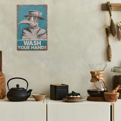 لافتة فينتاج من القصدير من اكس بي ديسينز مطبوع عليها عبارة «Wash Your Hand Plague Doctor» وطبيب الطاعون لديكور الحائط، ديكور للمنزل/ هدايا العشاق/ ديكور الحائط/ لافتة فنية لديكور حائط الضيوف مقاس 8 × in Kuwait