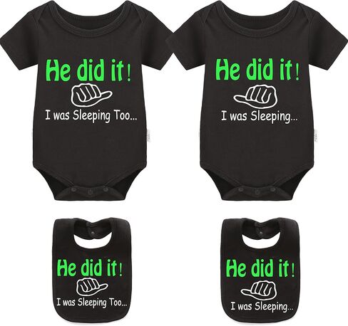 YSCULBUTOL Baby Twins Bodysuits She Did It He Did It Infant Cute Clothes Unisex Twin Romper Toddler Outfits in Saudi Arabia