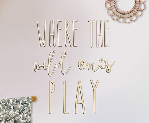 ديكور جدار غرفة اللعب، 23 بوصة XL ثلاثي الأبعاد حيث تلعب الحيوانات البرية لافتة حضانة خشبية لتزيين غرفة الأطفال الصغار ديكور غرفة نوم الأولاد والبنات علامة كلمة لغرفة النوم المنزلية (خشب - لون طبيعي) in Kuwait