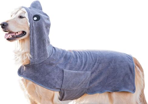Wearable Microfiber Dog Towel with Monster or Shark Hoodie | Soft Dog Bathrobe (Small, Green Monster) in Kuwait