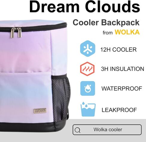 Wolka Cooler Backpack 30 Cans,Portable Backpack Coolers Insulated Leak Proof,Waterproof Soft Sided Cooler Bag for Travel,Beach,Camping,Picnic,Lunch Backpack for Women (Water Elf) in Kuwait