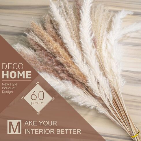60 قطعة من Pampas Grass 20 قطعة من بامبينا بيضاء و 20 قطعة من الببغاوات البنية و 20 قطعة ديكور بوهو عشبي قصب ، ديكورات الزفاف (بدون مزهرية) in Kuwait