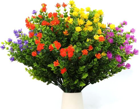 BESKIT زهور اصطناعية وهمية، 16 حزمة من النباتات البلاستيكية الصناعية في الهواء الطلق والشجيرات المقاومة للأشعة فوق البنفسجية لحديقة الفناء ونافذة صندوق خارج ديكورات داخلية (ميكسكولور) in Kuwait