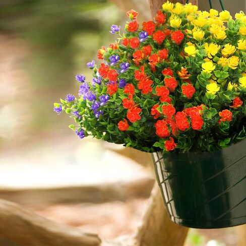 BESKIT زهور اصطناعية وهمية، 16 حزمة من النباتات البلاستيكية الصناعية في الهواء الطلق والشجيرات المقاومة للأشعة فوق البنفسجية لحديقة الفناء ونافذة صندوق خارج ديكورات داخلية (ميكسكولور) in Kuwait