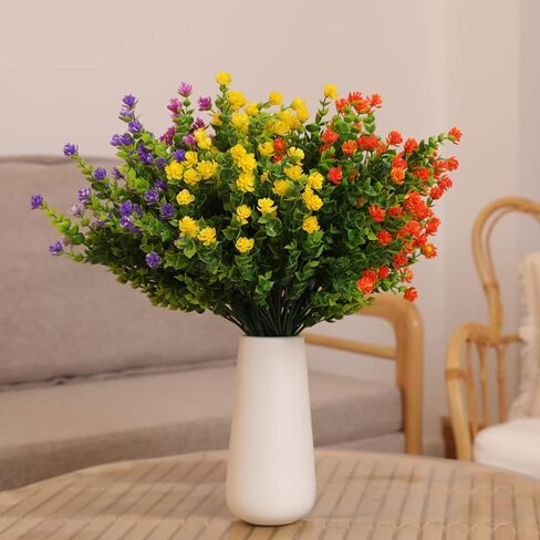 BESKIT زهور اصطناعية وهمية، 16 حزمة من النباتات البلاستيكية الصناعية في الهواء الطلق والشجيرات المقاومة للأشعة فوق البنفسجية لحديقة الفناء ونافذة صندوق خارج ديكورات داخلية (ميكسكولور) in Kuwait