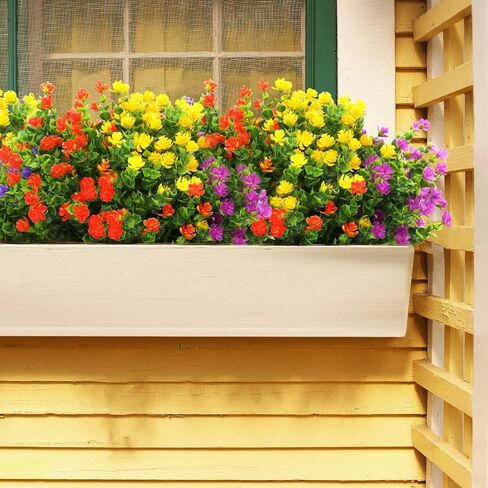 BESKIT زهور اصطناعية وهمية، 16 حزمة من النباتات البلاستيكية الصناعية في الهواء الطلق والشجيرات المقاومة للأشعة فوق البنفسجية لحديقة الفناء ونافذة صندوق خارج ديكورات داخلية (ميكسكولور) in Kuwait