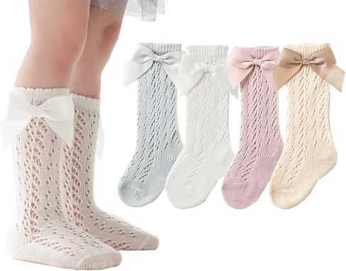 CHUNG Toddler Baby Girls Knee Hight Stocking Cotton Socks 0-7Years Solid Color Bowknot Thin Spring Summer in Kuwait