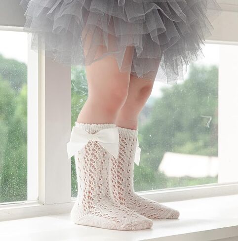 CHUNG Toddler Baby Girls Knee Hight Stocking Cotton Socks 0-7Years Solid Color Bowknot Thin Spring Summer in Kuwait