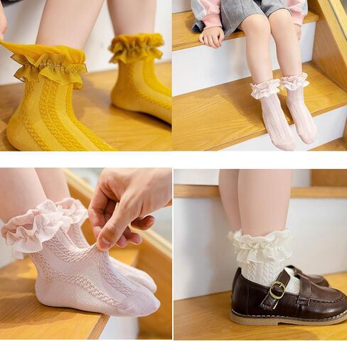 5 pairs Baby Girls Ruffle Socks, Kids Toddler Frilly Lace Ruffle Dress Cotton Socks in Saudi Arabia