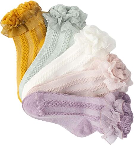 5 pairs Baby Girls Ruffle Socks, Kids Toddler Frilly Lace Ruffle Dress Cotton Socks in Saudi Arabia