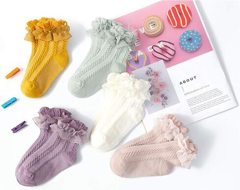 5 pairs Baby Girls Ruffle Socks, Kids Toddler Frilly Lace Ruffle Dress Cotton Socks in Saudi Arabia