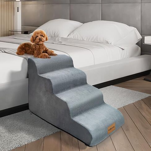 ExiBryony Dog Steps 4 Steps, 18in Non-Slip 30D High Density Pet Stairs/Step, Soft Foam Dog Ladder, Dog Stairs for Bed, Sofa, Best for Older Pets or Pets with Joint Problems and Mobility Problems in Kuwait