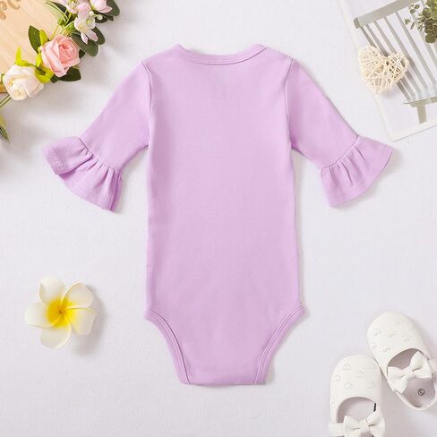 بدلة قطعة واحدة بأكمام جرس للفتيات من DEFAHN رومبير مكشكش متين ملابس قطنية للأطفال الرضع البنات من عمر 0 ​​إلى 24 شهرًا in Kuwait