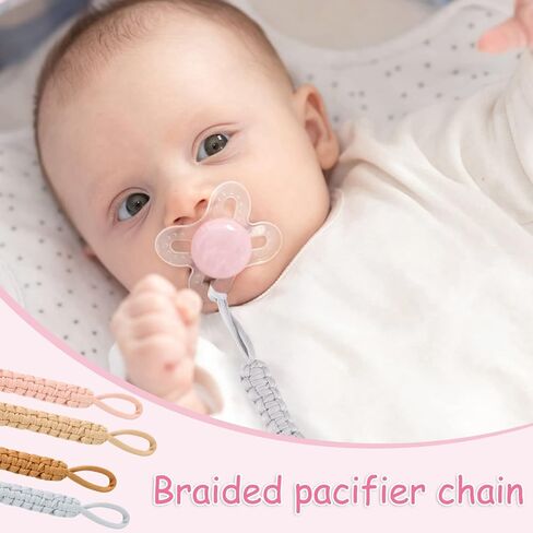 4 عبوات من مشابك اللهاية للأولاد والبنات من سلسلة بوهو قوس قزح الخشبية المصنوعة يدويًا وحامل اللهاية المضفر ومشابك بينكي لحفلات استقبال المولود الجديد كهدية عيد ميلاد in Kuwait