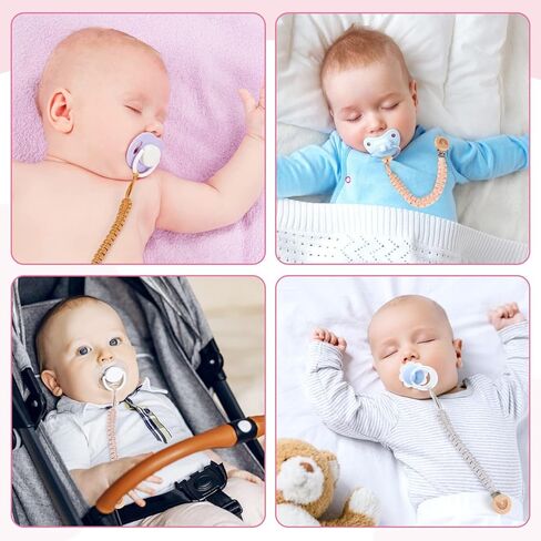 4 عبوات من مشابك اللهاية للأولاد والبنات من سلسلة بوهو قوس قزح الخشبية المصنوعة يدويًا وحامل اللهاية المضفر ومشابك بينكي لحفلات استقبال المولود الجديد كهدية عيد ميلاد in Kuwait