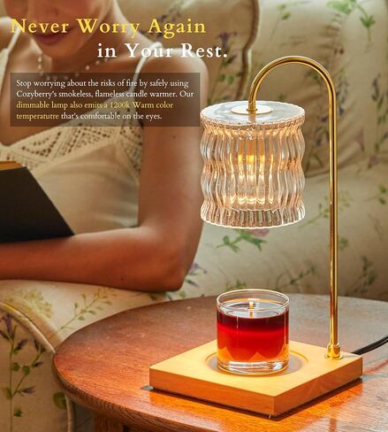 مصباح تسخين الشموع الزجاجي من Cozyberry®، متوافق مع مرطبان يانكي كاندل الكبير، مصباح شمعة، مذيب شموع قابل للتعتيم ومؤقت للشموع، ذوبان الشمع، شموع برطمان صغيرة وكبيرة الحجم (أسطوانة، مؤقت تلقائي) in Kuwait