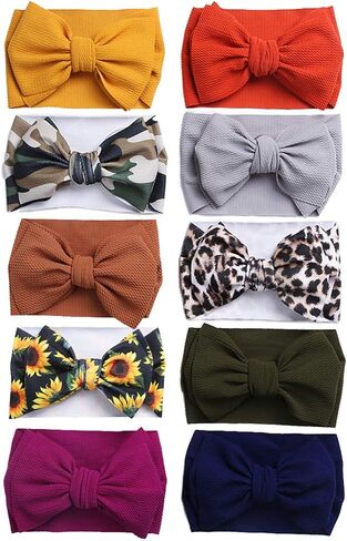 Big Bows Hairbands, Soft Polyester & Nylon Hairband with Large Bows for Baby Girls Newborn Infant Toddlers Kids, 10 Colors in 1 Package in Saudi Arabia