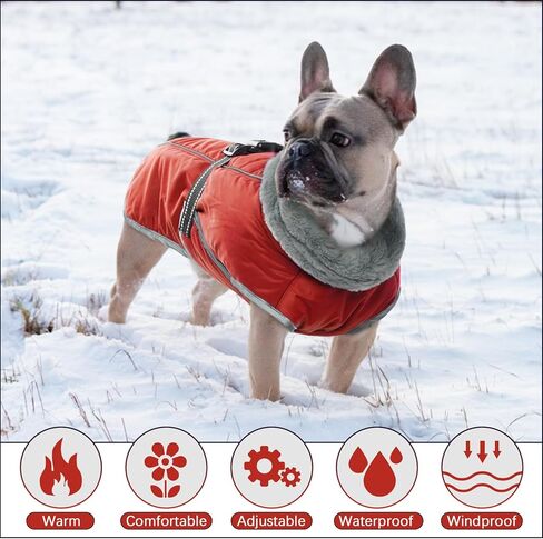 معطف الكلب OUOBOB، سترات للكلاب المتوسطة الحجم، سترة مضادة للماء للكلاب، معطف ثلج دافئ عاكس للكلاب، ملابس الطقس للكلاب، بدلة ثلج للكلاب قابلة للتعديل مقاومة للرياح مع بطانة من الصوف البلدغ الفرنسي الأرجواني XL in Kuwait