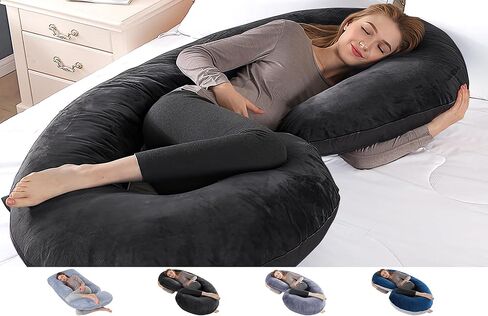 وسائد حمل على شكل حرف C من تينكل ويل، وسادة حمل من الميموري فوم، وسادة حمل لكامل الجسم مع غطاء قابل للازالة، وسائد حمل مقاس 52 انش للنوم (اسود) in Kuwait