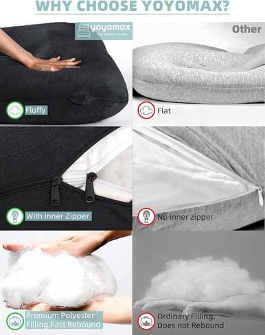 وسائد حمل على شكل حرف C من تينكل ويل، وسادة حمل من الميموري فوم، وسادة حمل لكامل الجسم مع غطاء قابل للازالة، وسائد حمل مقاس 52 انش للنوم (اسود) in Kuwait