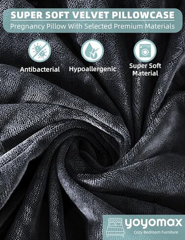 وسائد حمل على شكل حرف C من تينكل ويل، وسادة حمل من الميموري فوم، وسادة حمل لكامل الجسم مع غطاء قابل للازالة، وسائد حمل مقاس 52 انش للنوم (اسود) in Kuwait