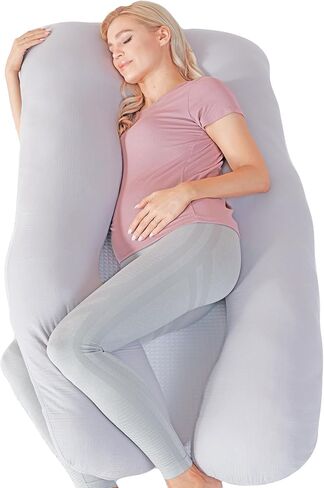 وسادة حمل جونبي لتبريد النوم، وسادة أمومة لكامل الجسم مصنوعة من الموسلين بنسبة 100%، دعم للظهر والساقين والبطن والوركين - وسادة نوم جانبية (رمادي فاتح، 55 بوصة) in Kuwait