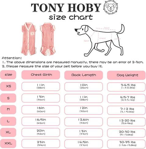 TONY HOBY Female/Male Pet Dog Pajamas Stripes 4 Legged Dog pjs Jumpsuit Soft Cotton Dog Clothes (L, Pink+White-Girls) in Kuwait