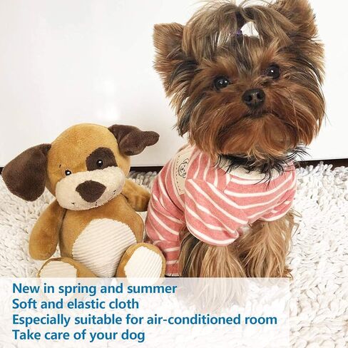 TONY HOBY Female/Male Pet Dog Pajamas Stripes 4 Legged Dog pjs Jumpsuit Soft Cotton Dog Clothes (L, Pink+White-Girls) in Kuwait