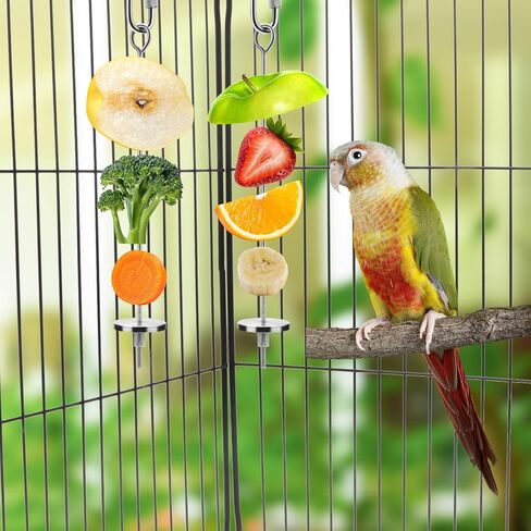 Bird Food Holder Stainless Steel Fruit Vegetable Stick Skewer for Parrots Cockatoo Cockatiel Cage Treating Tool (S: 4.72inch) in Kuwait