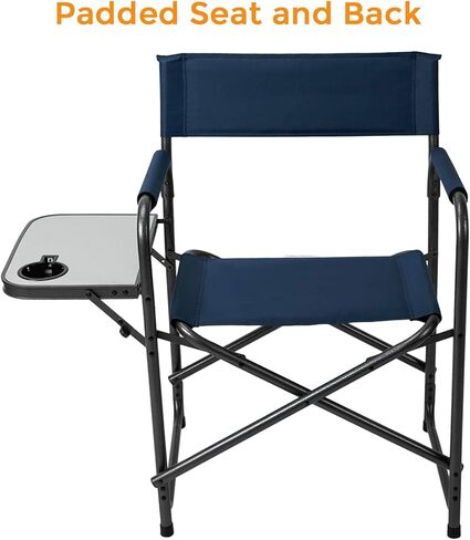 كرسي تخييم Pacific Pass Directors مع طاولة جانبية مدمجة وحامل أكواب، قابل للطي - سبائك فولاذية، كحلي in Kuwait