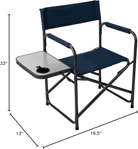 كرسي تخييم Pacific Pass Directors مع طاولة جانبية مدمجة وحامل أكواب، قابل للطي - سبائك فولاذية، كحلي in Kuwait