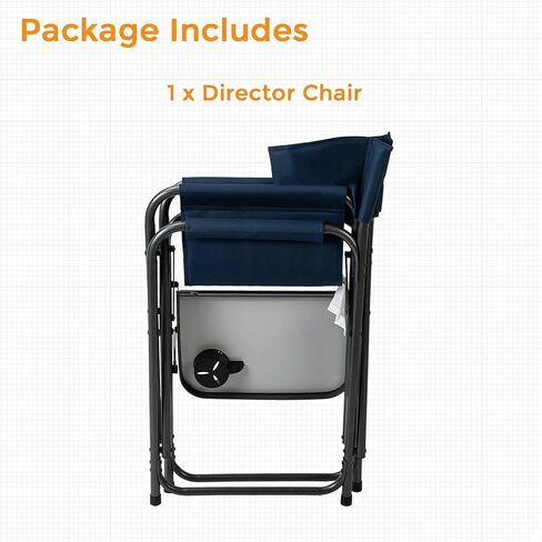كرسي تخييم Pacific Pass Directors مع طاولة جانبية مدمجة وحامل أكواب، قابل للطي - سبائك فولاذية، كحلي in Kuwait