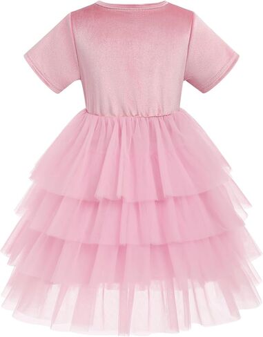 Kids Girls Fall Winter Long Sleeve Velvet Tiered Tulle Tutu Dress Wedding Flower Girl Dress in Kuwait