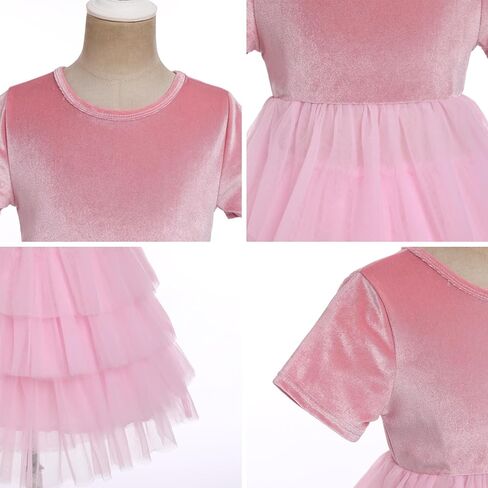 Kids Girls Fall Winter Long Sleeve Velvet Tiered Tulle Tutu Dress Wedding Flower Girl Dress in Kuwait