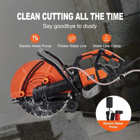 VEVOR Electric Concrete Saw, 16 in, 3200 W Motor Circular Saw Cutter | Max. 6 in Adjustable Cutting Depth, Wet Disk Cutter, Includes Water Line, Pump and Blade, For Stone, Brick in Saudi Arabia