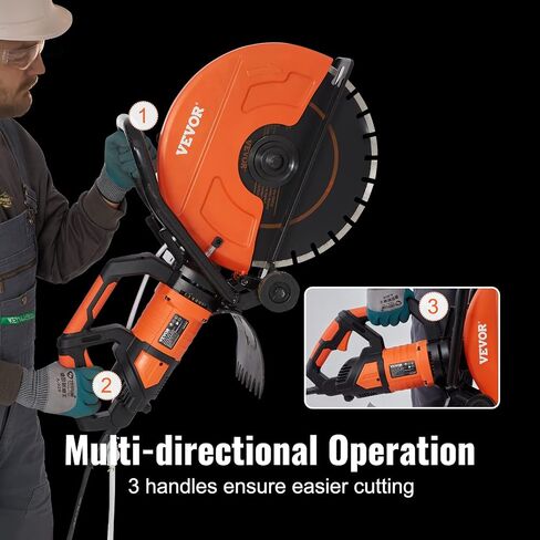 VEVOR Electric Concrete Saw, 16 in, 3200 W Motor Circular Saw Cutter | Max. 6 in Adjustable Cutting Depth, Wet Disk Cutter, Includes Water Line, Pump and Blade, For Stone, Brick in Saudi Arabia