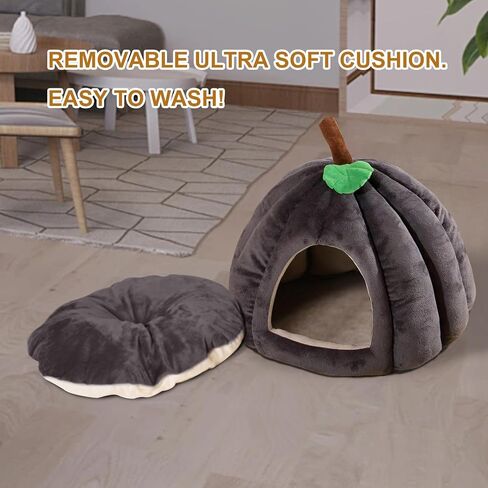 PetSome Soft Cat Bed Cave، سرير كهف للقطط مع وسادة فلانيليت قابلة للإزالة، سرير قطط لطيف، سرير قطط مغطى (رمادي) in Kuwait