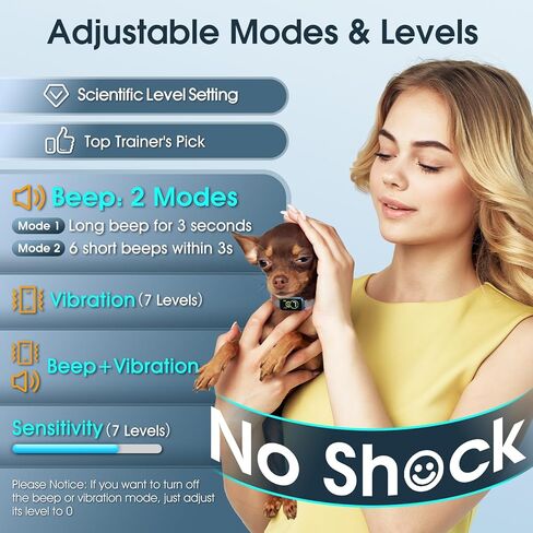 طوق نباح الكلاب، طوق النباح للكلاب الصغيرة والمتوسطة الصغيرة، طوق تدريب ذكي مضاد للصدمات ومضاد للنباح، طوق إيقاف نباح تلقائي مع أوضاع قابلة للتعديل، اهتزاز الصفير و7 حساسية in Kuwait