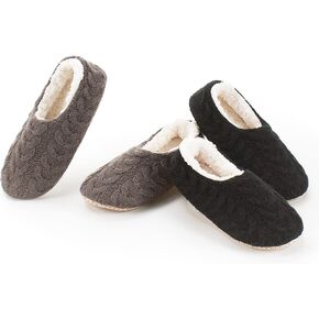 cosyone1997 2-Pair Thick Warm Fuzzy Slippers for Women Indoor Fluffy Sherpa Lined, Winter House Shoe Socks Non-Slip Soft Soles, Cozy Christmas Gifts