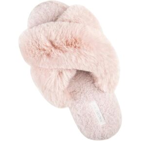 HALLUCI Women's Cross Band Soft Plush Fleece House Indoor or Outdoor Slippers in Saudi Arabia