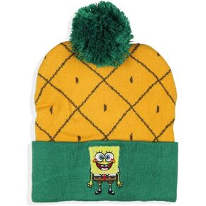 Spongebob Squarepants Embroidered Character Pineapple Cuff Pom Beanie Hat Multicolored