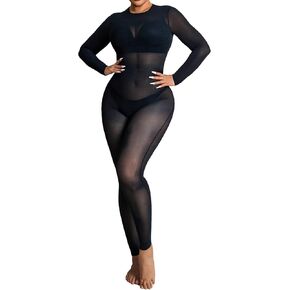 سالوبيت نسائي شبكي شفاف من Suprenx، ملابس ضيقة بأكمام طويلة بدون ملابس داخلية in Kuwait