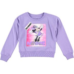 Mickey & Minnie Mouse Girls Sweatshirt -Jumbo Print, Chenille Patch & Embroidery Minnie Mouse Pullover- Sizes 4-16
