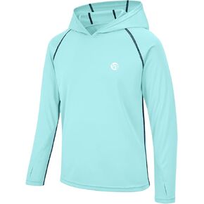 VEOBIKE Youth UPF50+ قمصان الشمس Rashguard سريعة الجفاف طويلة الأكمام هوديس تي شيرت للتمرين Thumbholes