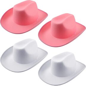 SGBETTER 4 Pack Cowboy Hat Felt Texan Country Cowboy Hat with Neck Drawstring for Adult Cowboy Cowgirl Theme Party