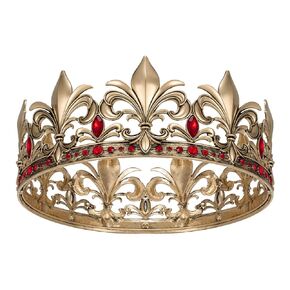 SWEETV Antique Gold King Crown for Men/Women (Unisex), Men's Tiara Prince Diadem, Crystal Medieval Headwear, Royal Costume Hair Accessories for Cosplay Birthday Wedding Halloween, Clear