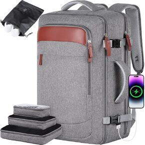 حقيبة ظهر محمولة، حقيبة ظهر للسفر سعة 40 لتر، حقيبة ظهر معتمدة للطيران مع 4 مكعبات تعبئة، حقيبة عطلة نهاية الأسبوع مقاومة للماء للنساء والرجال، حقيبة أمتعة للعمل في عطلة نهاية الأسبوع طوال الليل، حقيبة نهارية، رمادي in Kuwait