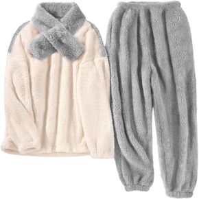 HEEKPEK Fuzzy Pajamas Set for Women Winter Warm Fluffy Loungewear Soft Fleece Pj Pants 2 Piece Plush Sleepwear Lounge Tops