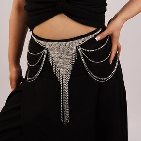 Rumtock سباركلي كريستال الفضة تنورة رقص سلسلة طويلة شرابة الخصر سلسلة ل الهذيان ملهى ليلي بوهو الجسم سلسلة للنساء الفتيات in Kuwait